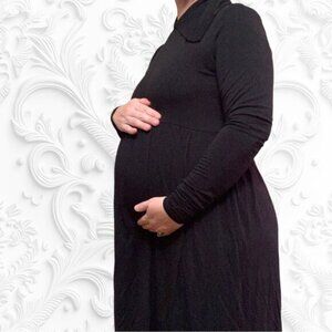 Motherhood Large Black Maternity Soft Comfortable Long sleeve flare neck dress